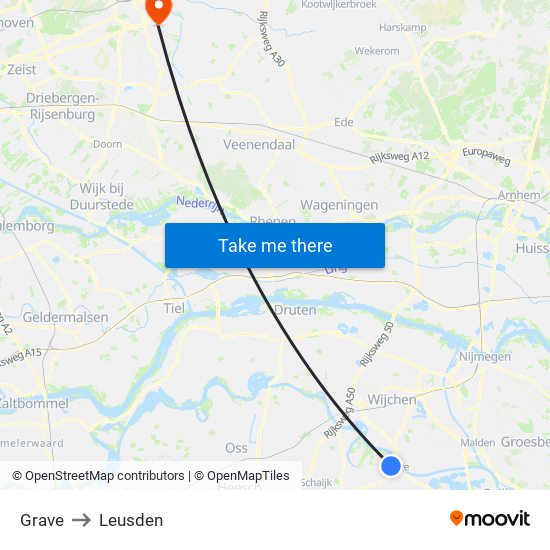 Grave to Leusden map