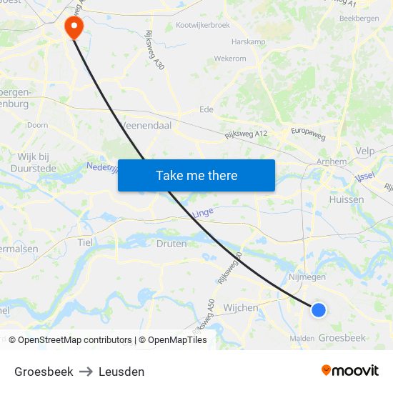 Groesbeek to Leusden map