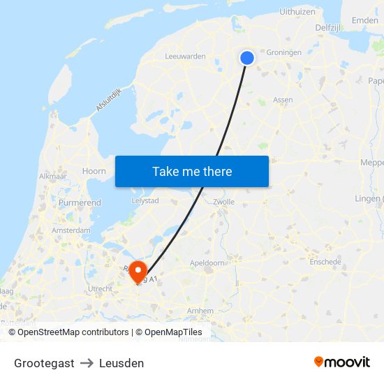 Grootegast to Leusden map