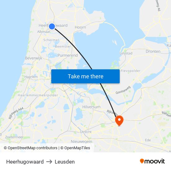 Heerhugowaard to Leusden map