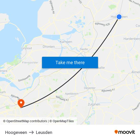 Hoogeveen to Leusden map