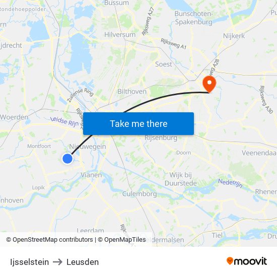 Ijsselstein to Leusden map