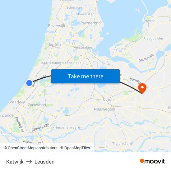 Katwijk to Leusden map