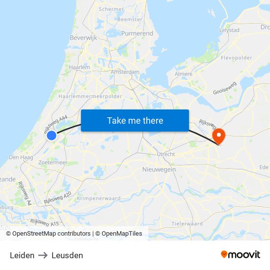 Leiden to Leusden map