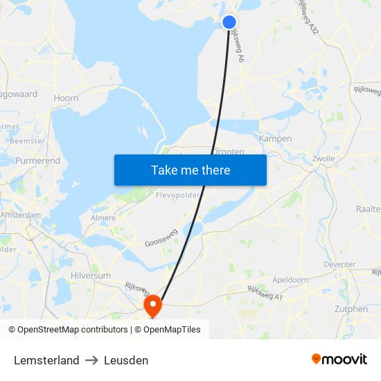 Lemsterland to Leusden map