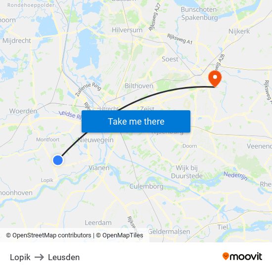 Lopik to Leusden map
