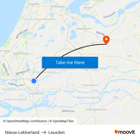 Nieuw-Lekkerland to Leusden map