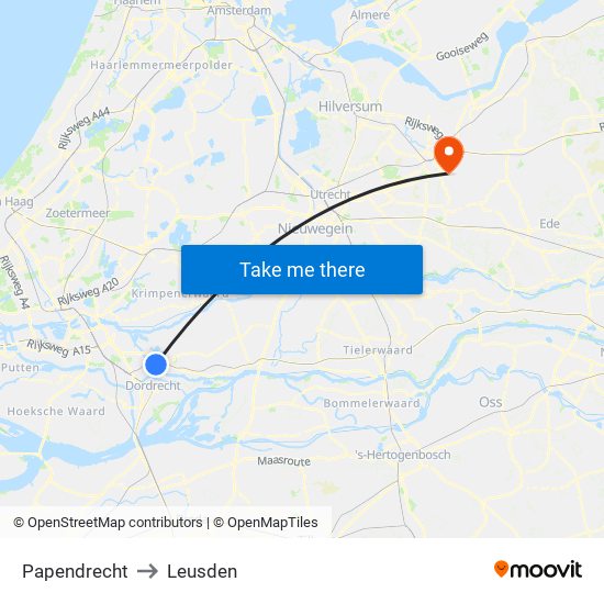 Papendrecht to Leusden map