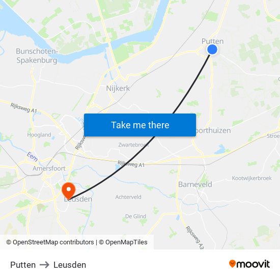 Putten to Leusden map
