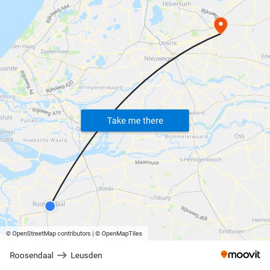 Roosendaal to Leusden map