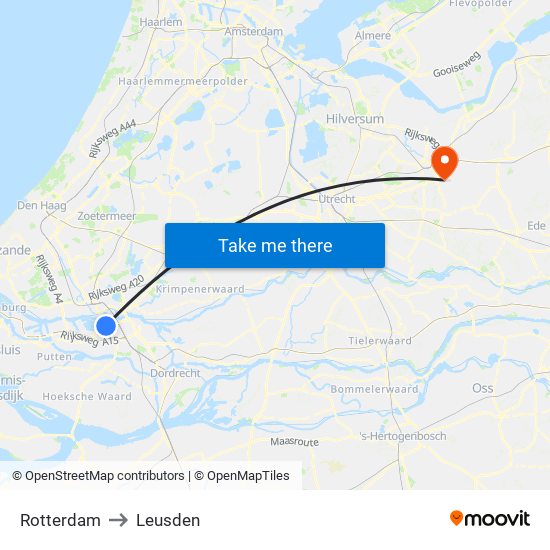 Rotterdam to Leusden map