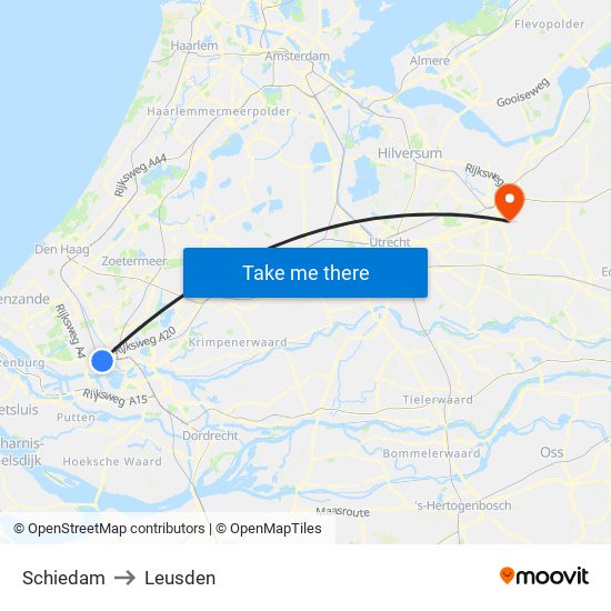 Schiedam to Leusden map