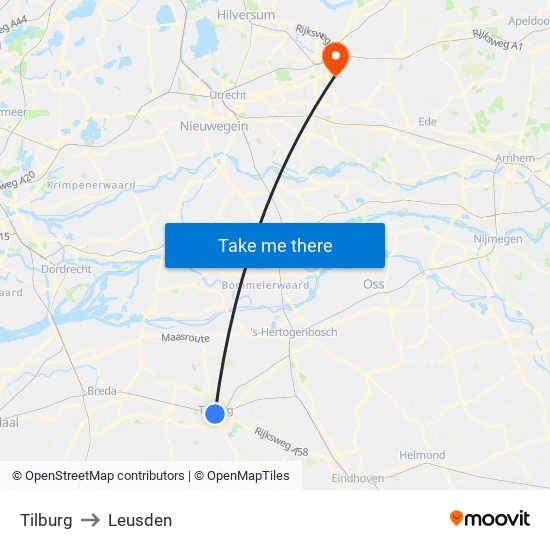 Tilburg to Leusden map