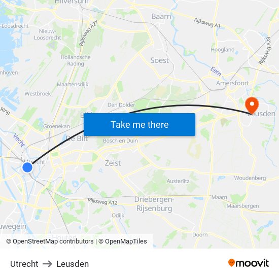 Utrecht to Leusden map