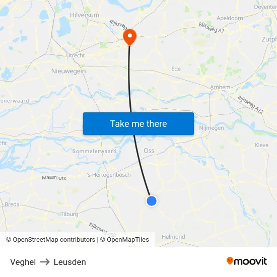 Veghel to Leusden map