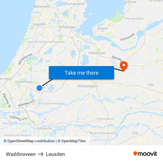 Waddinxveen to Leusden map