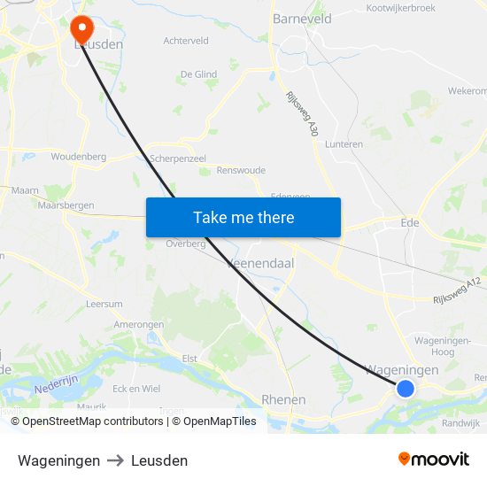Wageningen to Leusden map
