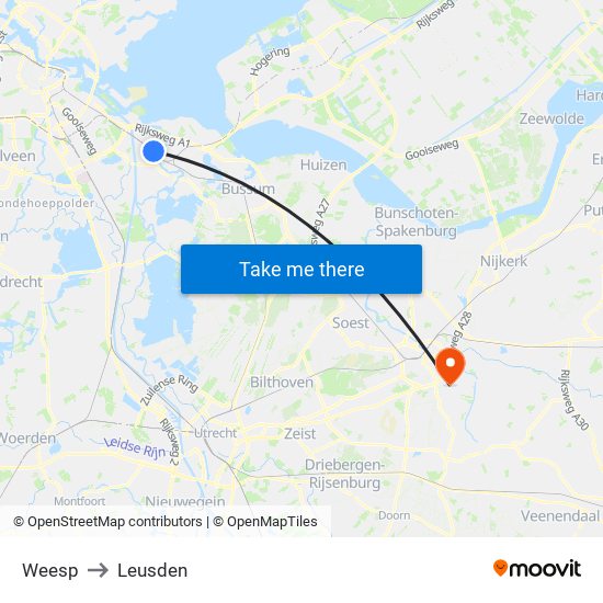 Weesp to Leusden map