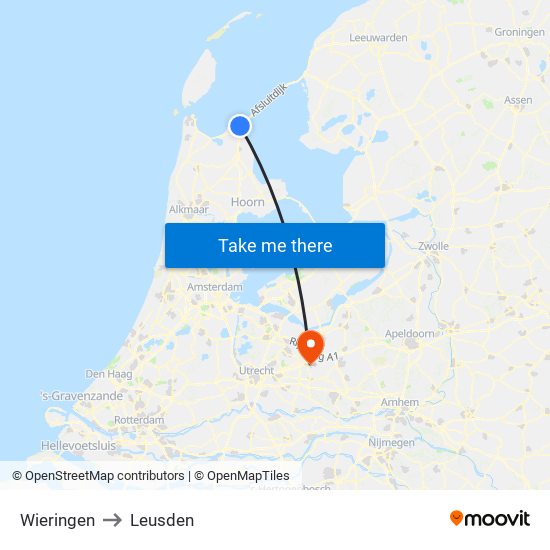 Wieringen to Leusden map
