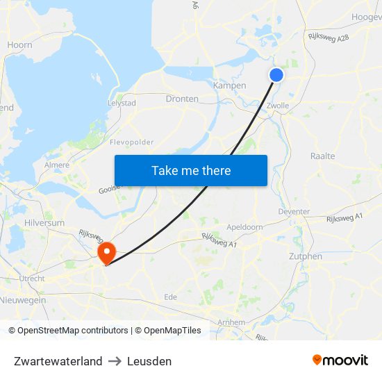 Zwartewaterland to Leusden map