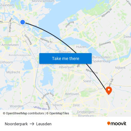 Noorderpark to Leusden map