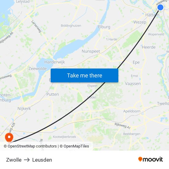 Zwolle to Leusden map