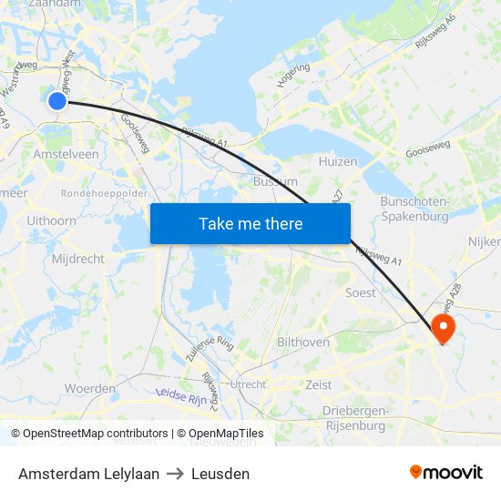 Amsterdam Lelylaan to Leusden map