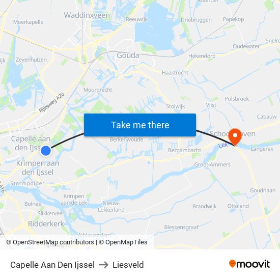 Capelle Aan Den Ijssel to Liesveld map