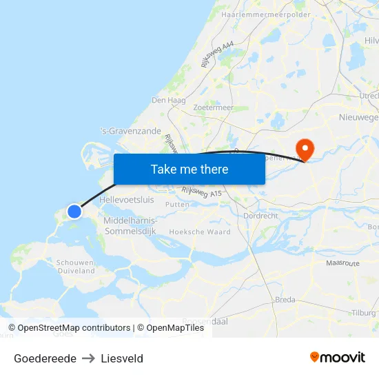 Goedereede to Liesveld map