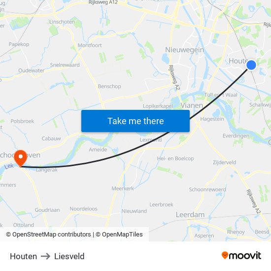 Houten to Liesveld map