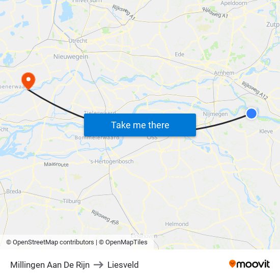 Millingen Aan De Rijn to Liesveld map