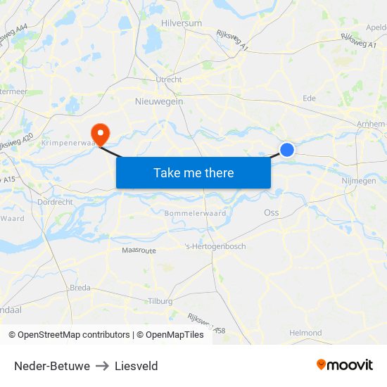 Neder-Betuwe to Liesveld map