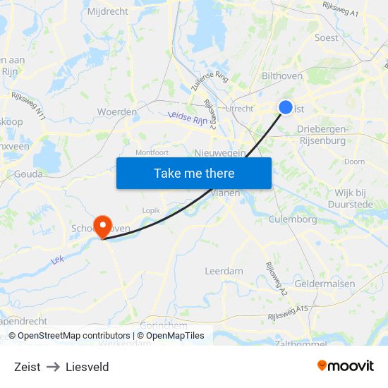 Zeist to Liesveld map