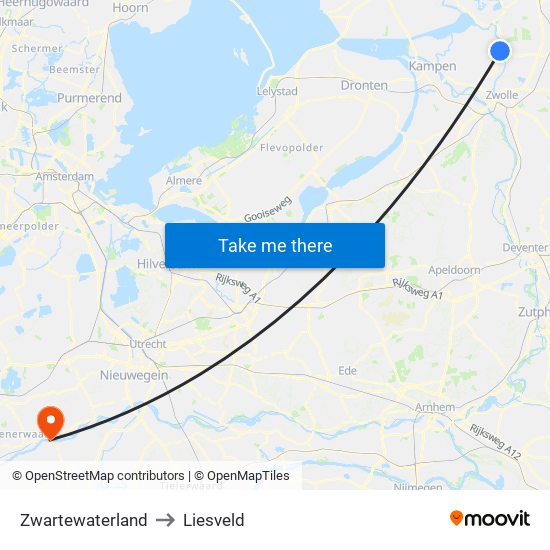 Zwartewaterland to Liesveld map