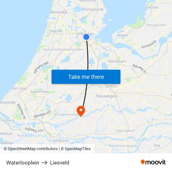 Waterlooplein to Liesveld map