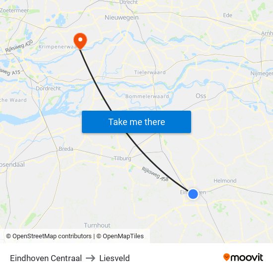 Eindhoven Centraal to Liesveld map