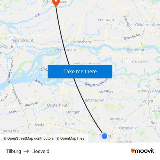 Tilburg to Liesveld map