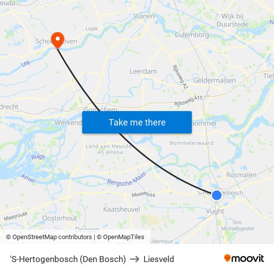 'S-Hertogenbosch (Den Bosch) to Liesveld map