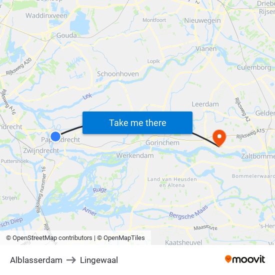 Alblasserdam to Lingewaal map