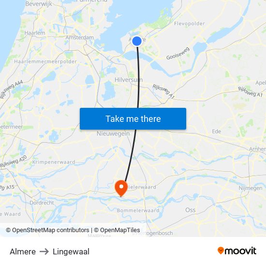 Almere to Lingewaal map