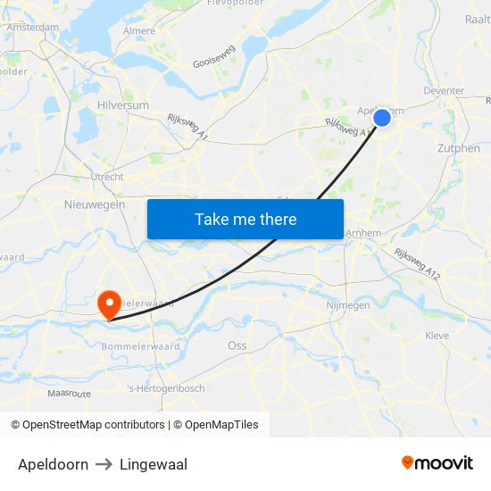 Apeldoorn to Lingewaal map