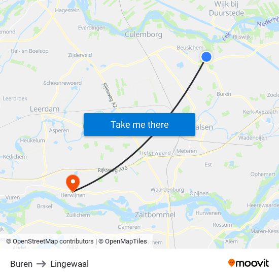 Buren to Lingewaal map