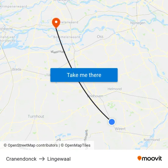 Cranendonck to Lingewaal map