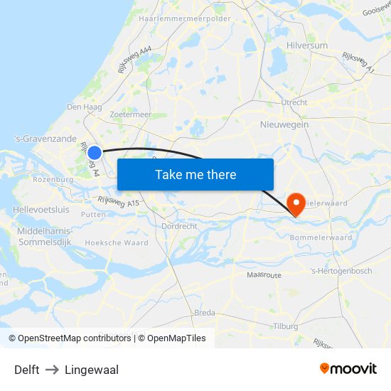 Delft to Lingewaal map