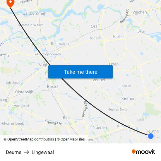 Deurne to Lingewaal map