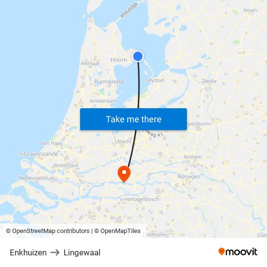 Enkhuizen to Lingewaal map