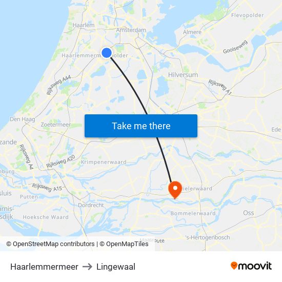 Haarlemmermeer to Lingewaal map