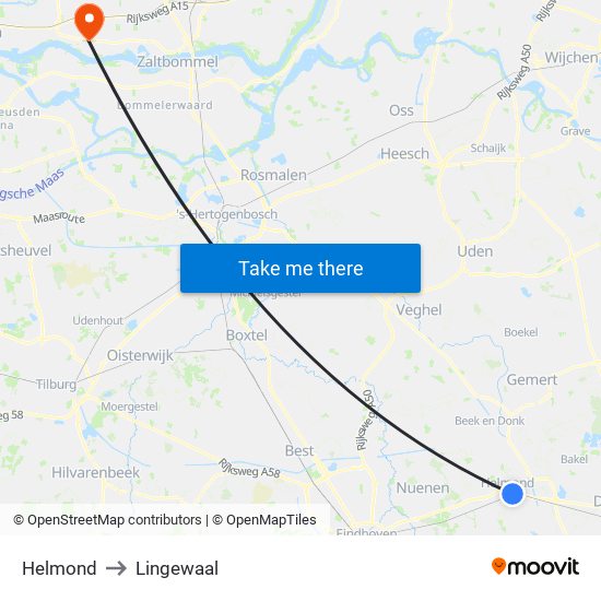 Helmond to Lingewaal map