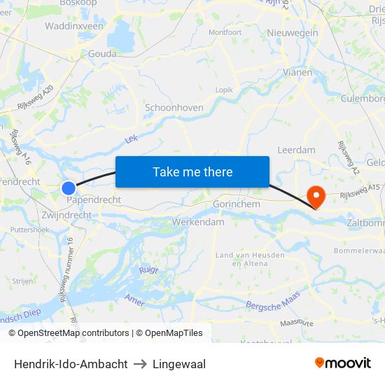 Hendrik-Ido-Ambacht to Lingewaal map