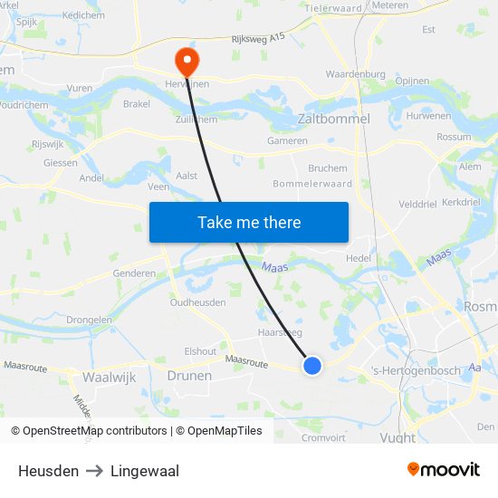 Heusden to Lingewaal map